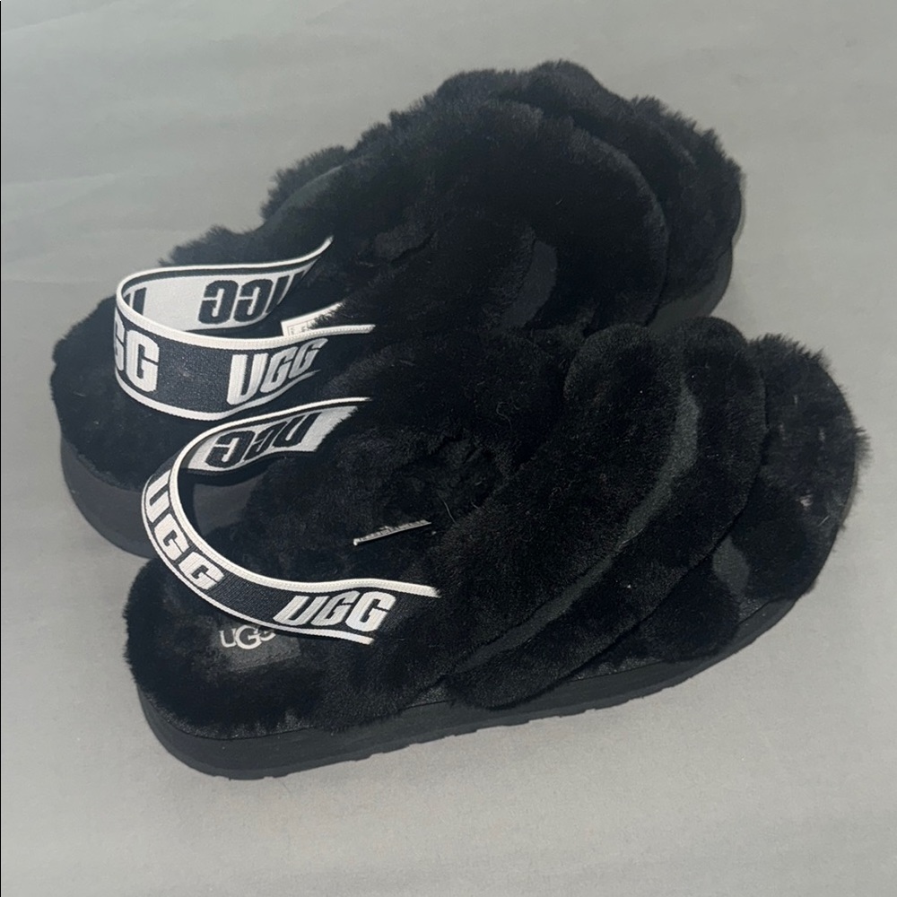 UGG Black Fluffy Sandals